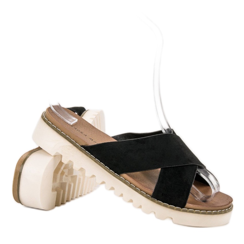 Laura Mode Black Suede Slippers 1