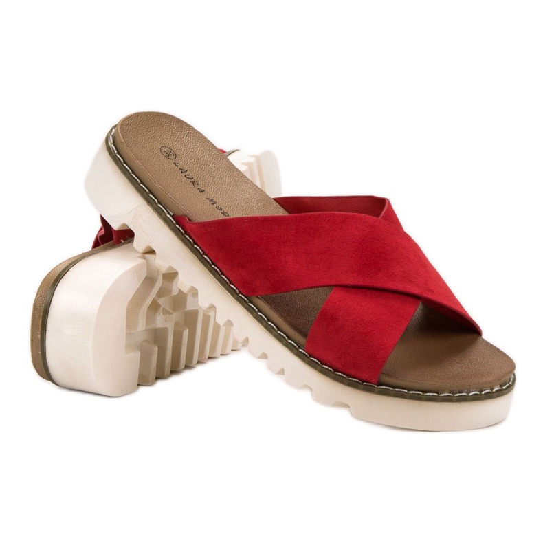 Laura Mode Red Suede Slippers 1