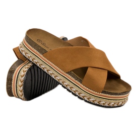 SHELOVET Boho camel slippers brown 1