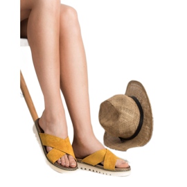 Laura Mode Mustard Suede Slippers yellow 1