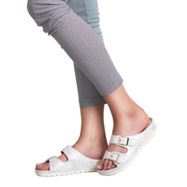 Goodin Slippers With Buckle white grey 1