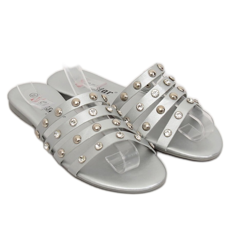 Women's silver slippers DD83P Silver grey 1