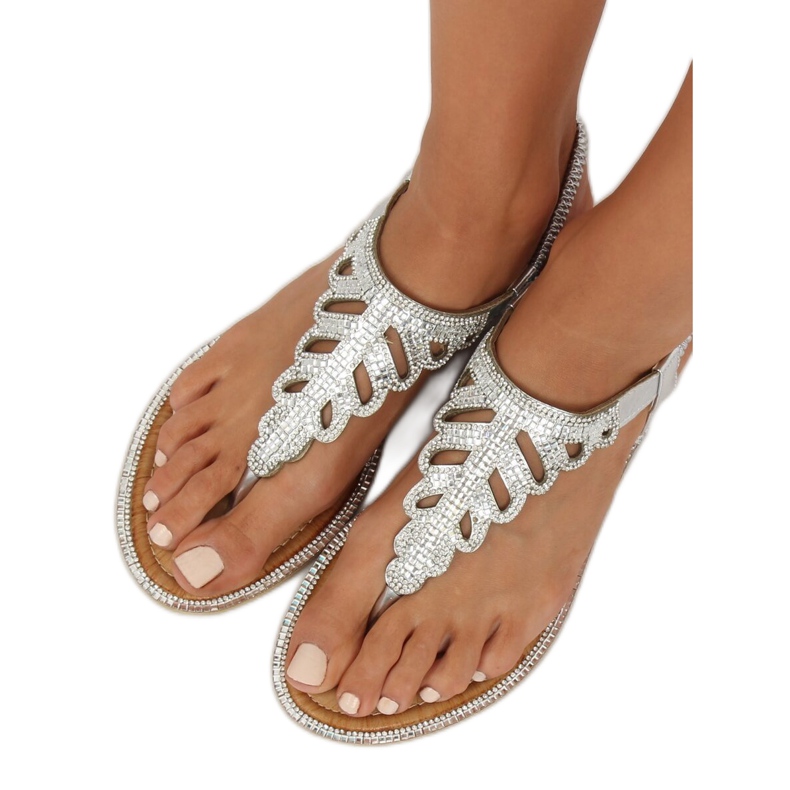 Silver flip-flops with stones ZY172 Silver grey 2