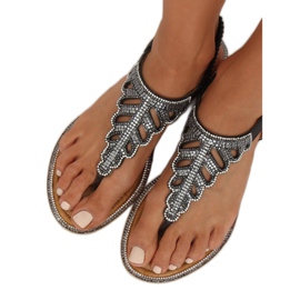 Black Flip-flops with stones ZY172 Black 1
