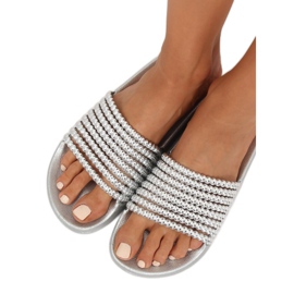 Silver G301 Silver slippers with beads grey 1