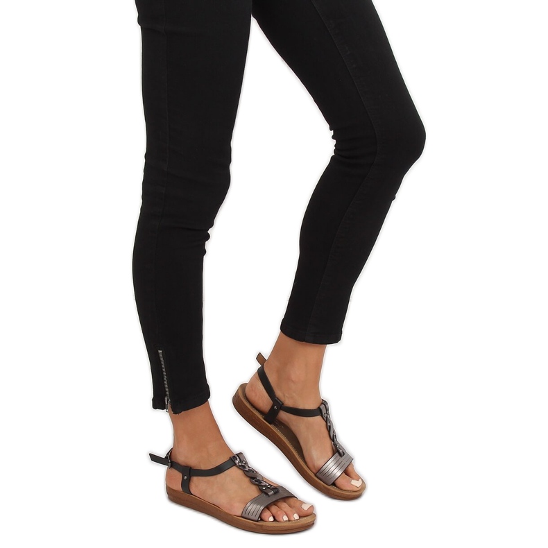 Black women's sandals TS-7 Black grey 2 Black women's sandals TS-7 Black grey 2