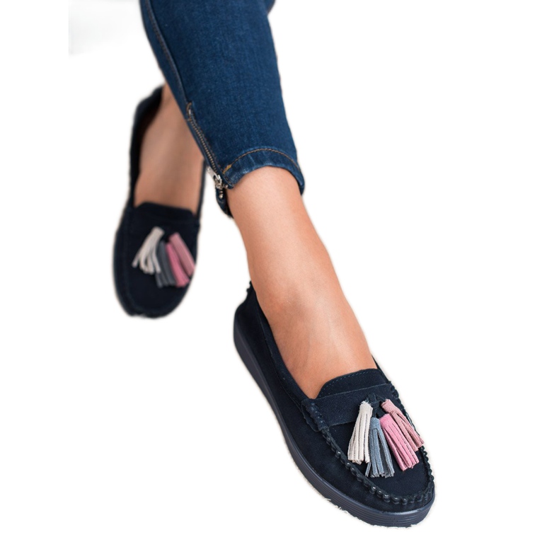 Filippo Leather Loafers With Fringes navy blue 2