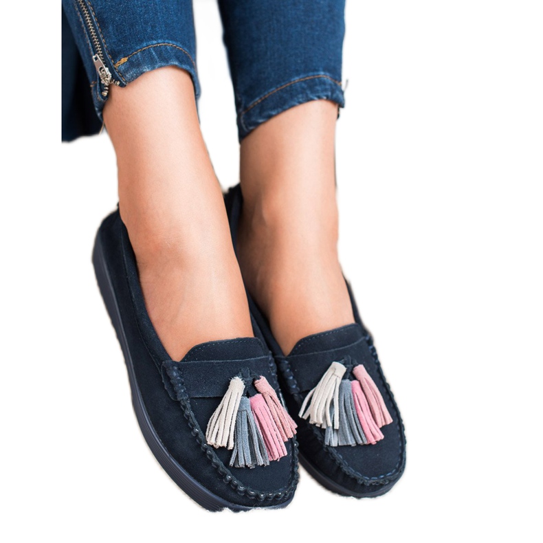 Filippo Leather Loafers With Fringes navy blue 1