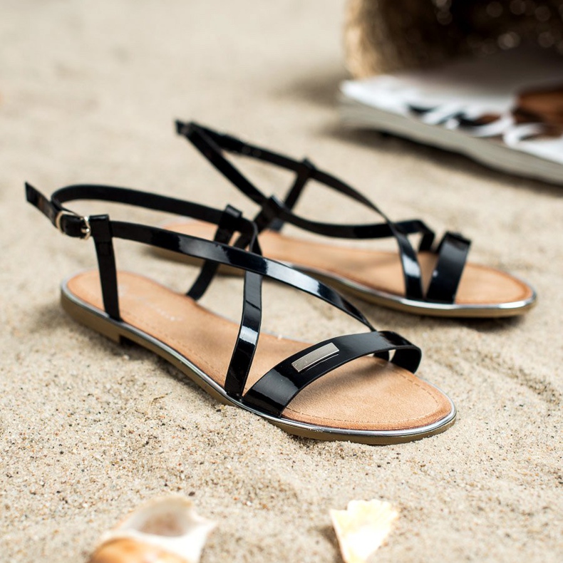 Anesia Paris Lacquered Flat Sandals black 1