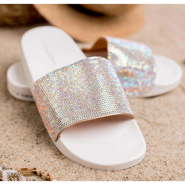 Sweet Shoes Slippers With Crystals white grey 1