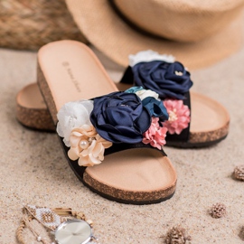 SHELOVET Suede Slippers With Flowers black 1