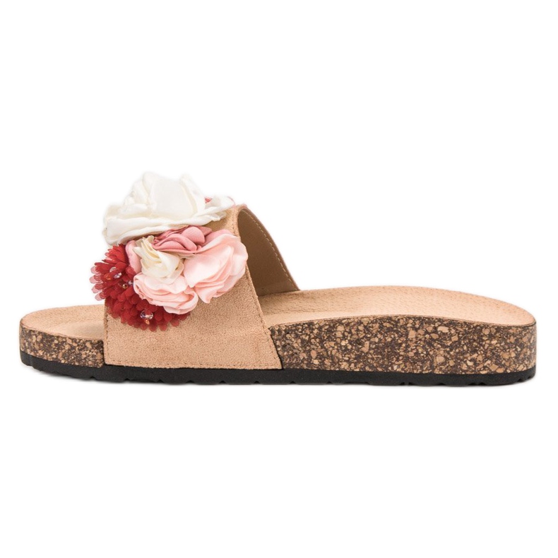SHELOVET Suede Slippers With Flowers brown 1