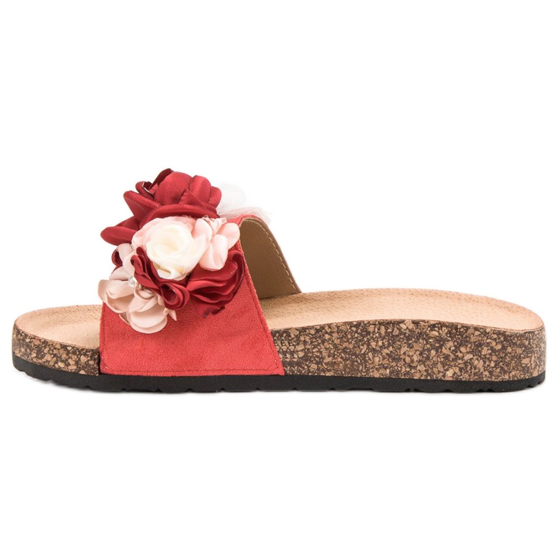 SHELOVET Suede Slippers With Flowers red 1