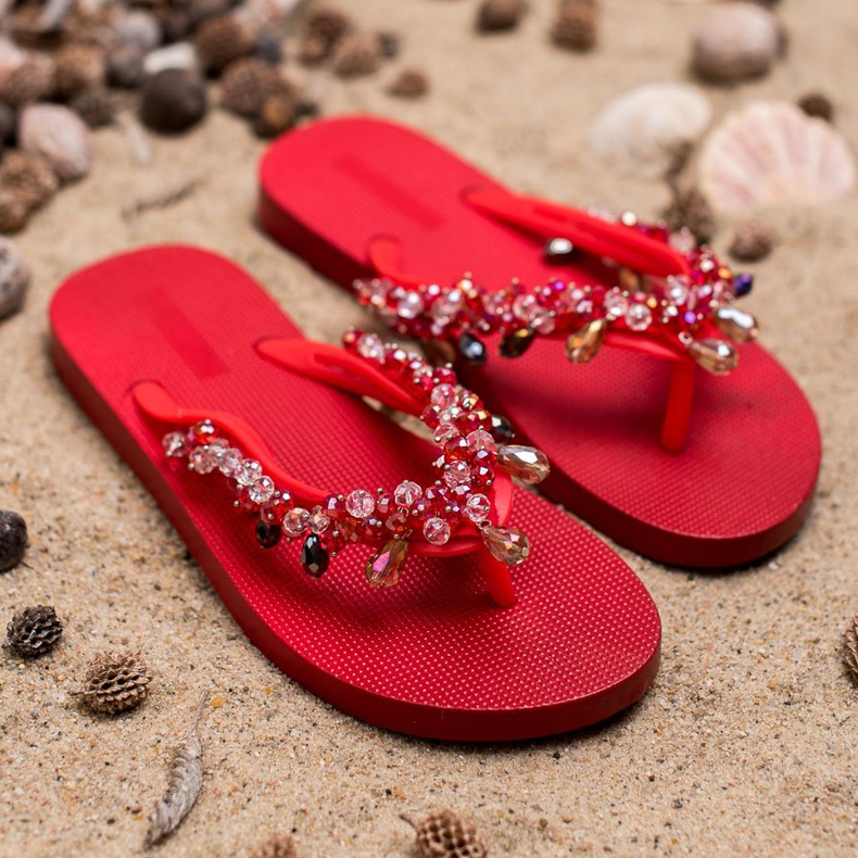 SHELOVET Rubber Flip-Flops With Ornaments red 2