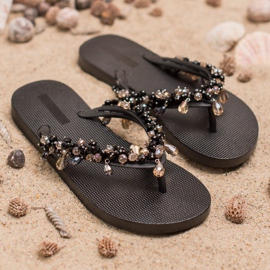 SHELOVET Rubber Flip-Flops With Ornaments black 2