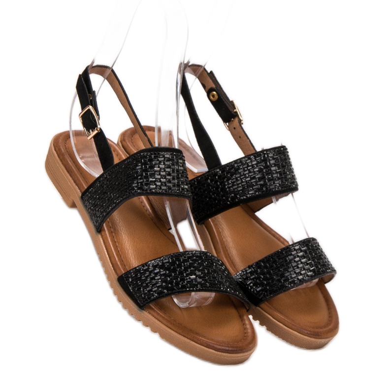 Primavera Black Sandals With Crystals 2