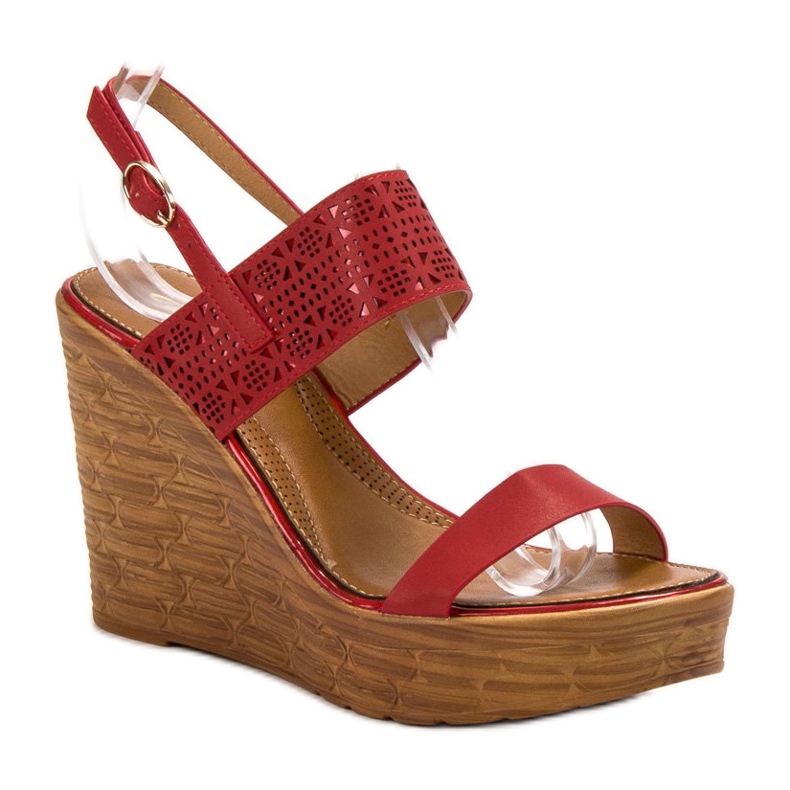 SHELOVET Red Sandals On Wedge 1