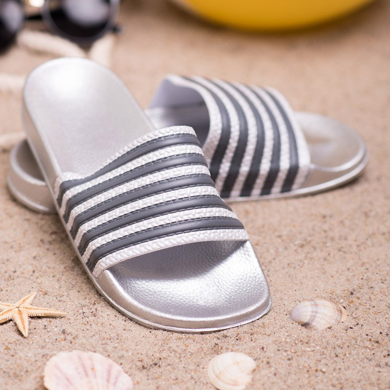 SHELOVET Sporty Striped Slippers grey 2 SHELOVET Sporty Striped Slippers grey 2