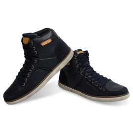 High Sneakers Natural Leather XF117 Navy Blue 1
