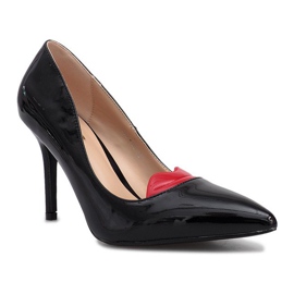Black lacquered high heels with a Sonia face 1