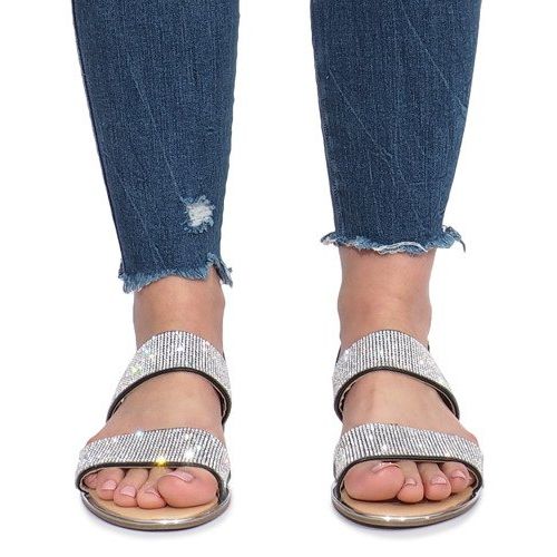 Black flat sandals with Indulge diamonds 1