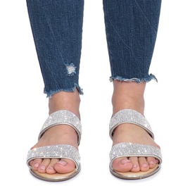 Silver flat sandals with Indulge diamonds grey 1