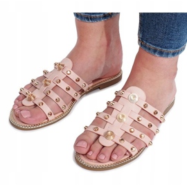 Pink slippers with Rabelle studs beige 1