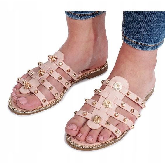 Pink slippers with Rabelle studs beige 1