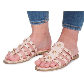Pink slippers with Rabelle studs beige 2