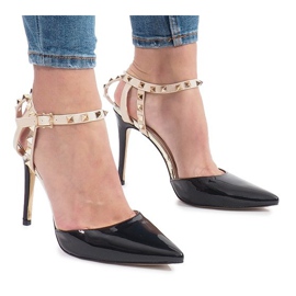 Black lacquered heels with Behati studs multicolored yellow 2