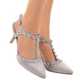 Gray suede heels with pearls 100-861SA grey 2
