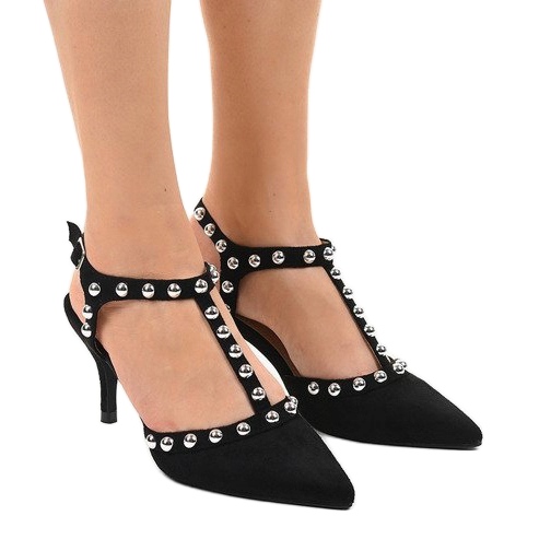 Black suede high heels with pearls 100-861SA 1