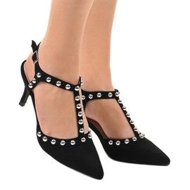 Black suede high heels with pearls 100-861SA 2