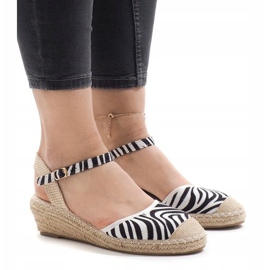 Zebra wedge sandals espadrilles LLI-3M88-7 white black 1