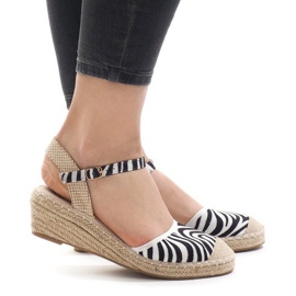 Zebra wedge sandals espadrilles LLI-3M88-7 white black 2