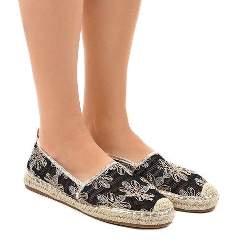 Black openwork espadrilles with flowers 68-118 1