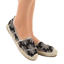 Black openwork espadrilles with flowers 68-118 2