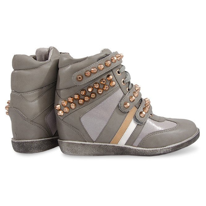 Sneakers Boots On Wedge F1001 Gray grey green 1