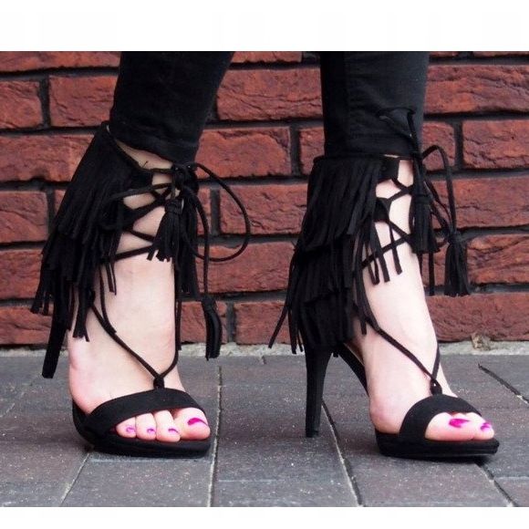Fringed Sandals Boho 8125 Black 1