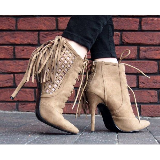 Richly decorated high sandals 11047 khaki 1