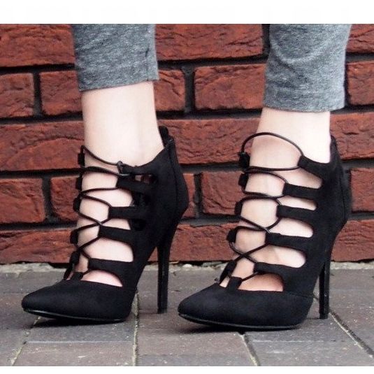 Suede High Boots Sandals 11033-1A Black 1