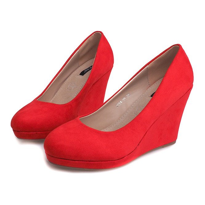 Suede Pumps On Wedge 2054 Red 1
