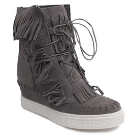 Wedge Sneakers With Fringes Boho 7A1453 Gray grey 2