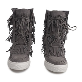 Wedge Sneakers With Fringes Boho 7A1453 Gray grey 1
