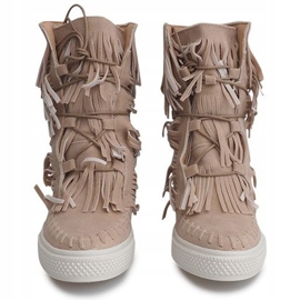 Wedge Sneakers With Fringes Boho 7A1453 Beige 2