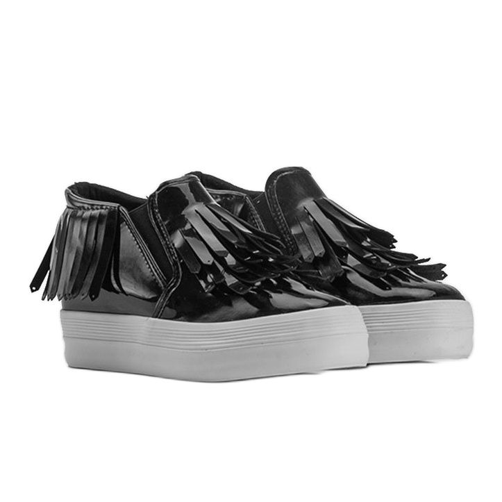 Lacquered Sneakers On Wedge KB-SQ-077 Black 1