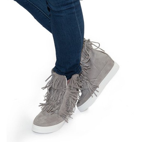 Wedge Sneakers With Fringes Boho 881-2 Gray grey 1