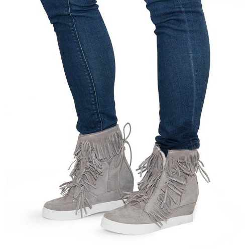 Wedge Sneakers With Fringes Boho 881-2 Gray grey 2