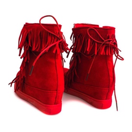 Wedge Sneakers With Fringes Boho 881-2 Red 1
