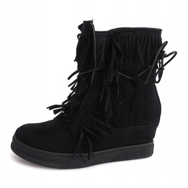 Wedge Sneakers With Fringes Boho 881-2 Black 1